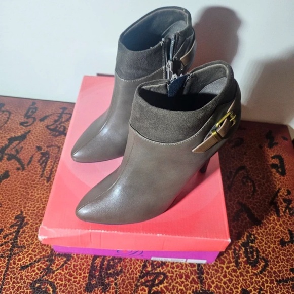 Delicious Olive Green and Brown Stiletto Ankle Boots with Buckle - Picture 2 of 5